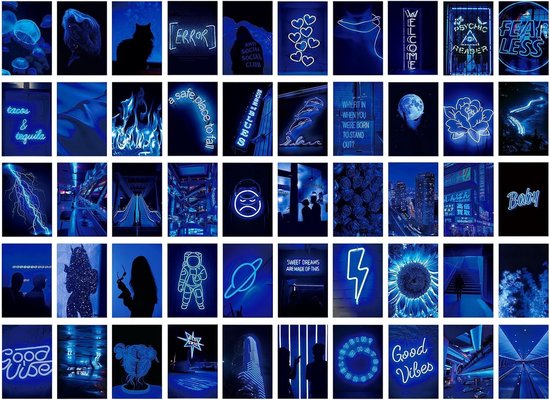Vintage wandkunstcollageset, 50 stuks, blauwe ansichtkaarten voor de — afbeelding 3