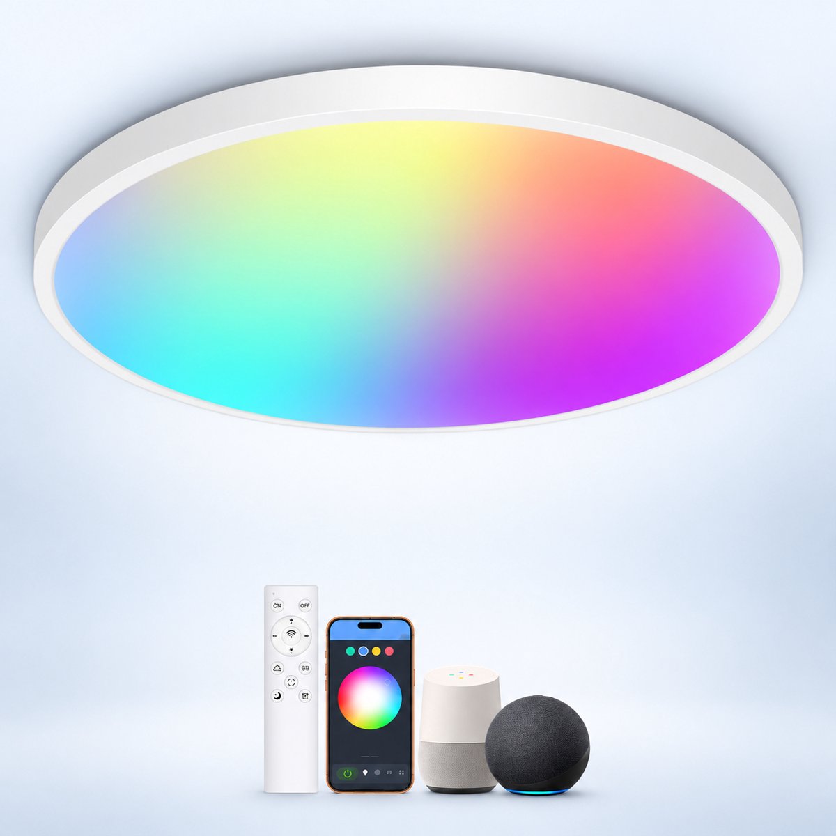 LOVHAUS Slimme LED Plafondlamp 30 cm 24W - RGB - Alexa - Dimbaar - Afstandsbediening - IP54