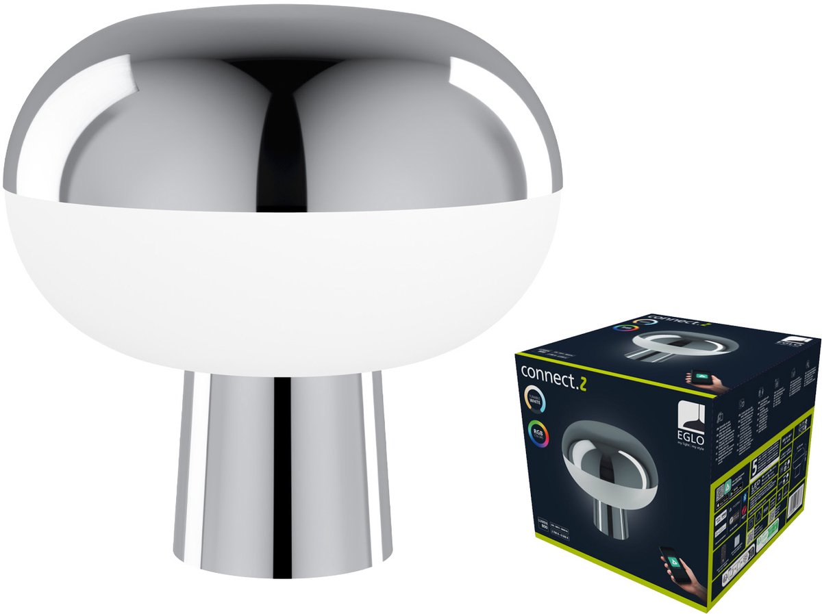 EGLO Marini-Z Tafellamp - 22 cm - Chroom/Wit - Instelbaar RGB & wit licht - Dimbaar - Zigbee