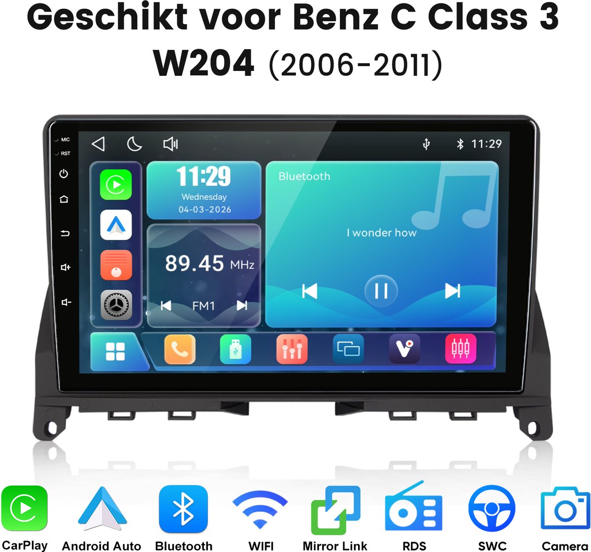 Junsun Linux Systeem Autoradio Geschikt voor Mercedes Benz C-Klasse W204 S204 2006-2011 - Draadloos Carplay & Andriod Auto - 9 Inch HD TouchScreen - Bluetooth - Navigatie - WiFi - FM - RDS - Stuurwielbediening