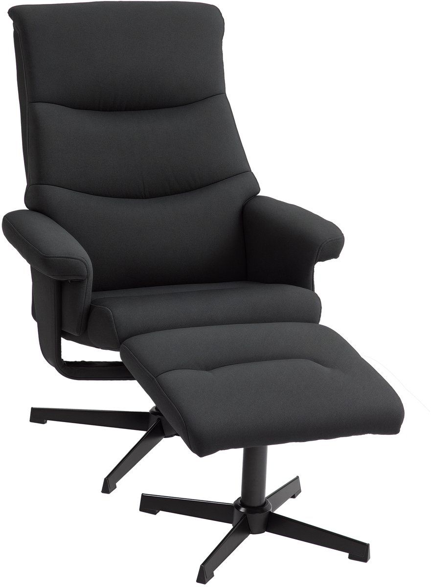 Relaxfauteuil met Voetenbank - Moderne Relaxstoel - 360° Draaibaar - Kantelbaar tot 135° - Verstelbare Rugleuning - tot 150 kg - Zwart