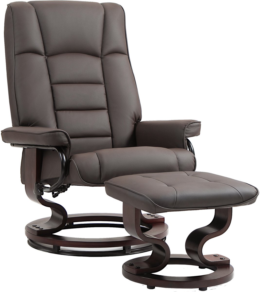 Relaxfauteuil met voetenbank-draaibaar en kantelbaar-kunstlederen bekleding-draagvermogen tot 150 kg-houten frame-grijs