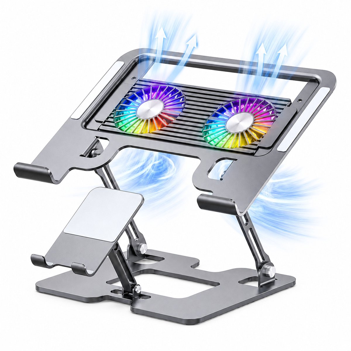 Laptopkoeler – In hoogte verstelbare laptopstandaard met 2 koelventilatoren Geventileerde laptopstandaard voor laptops tot 17 inch
