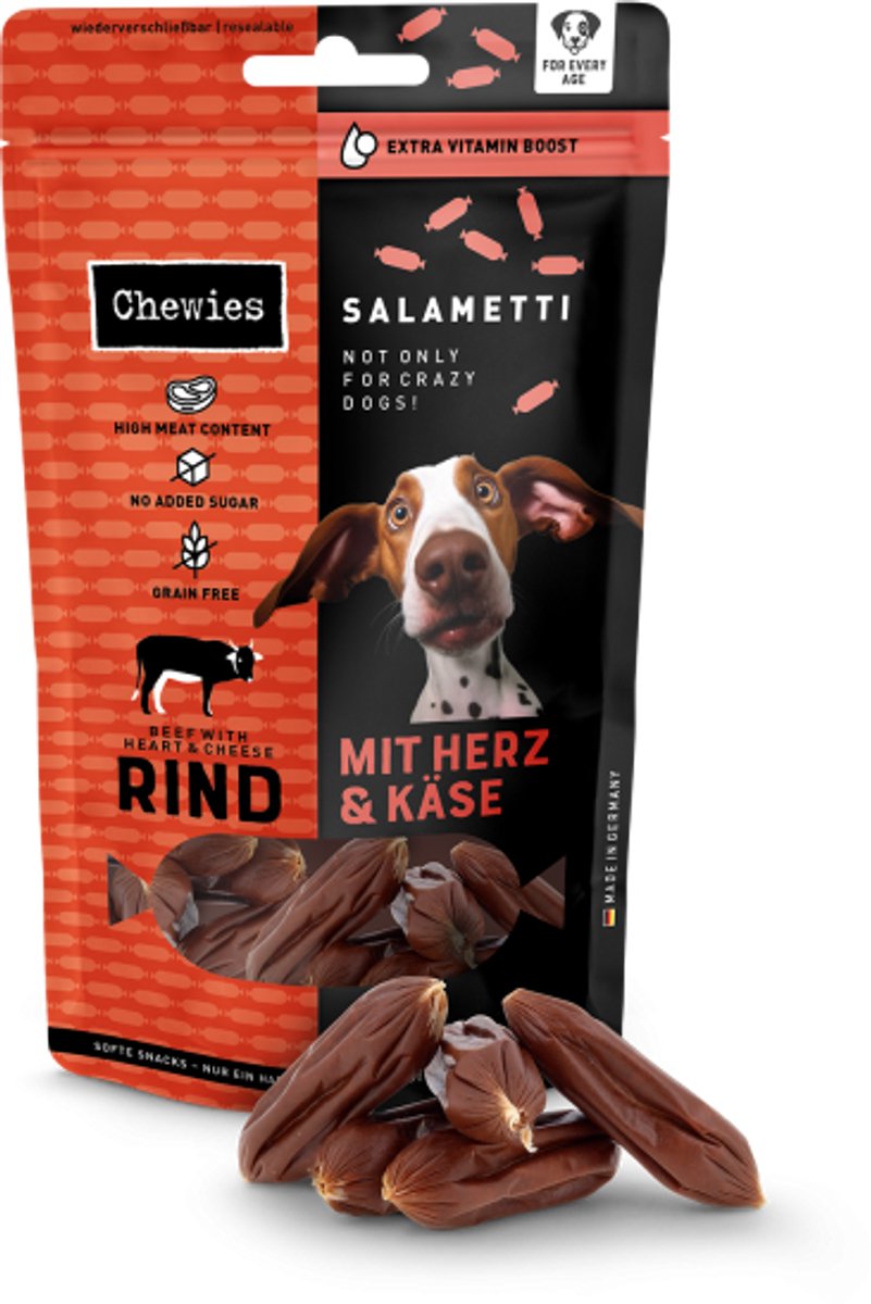 Chewies zachte worstjes voor honden - Salametti rund, hart en kaas - 60 gram