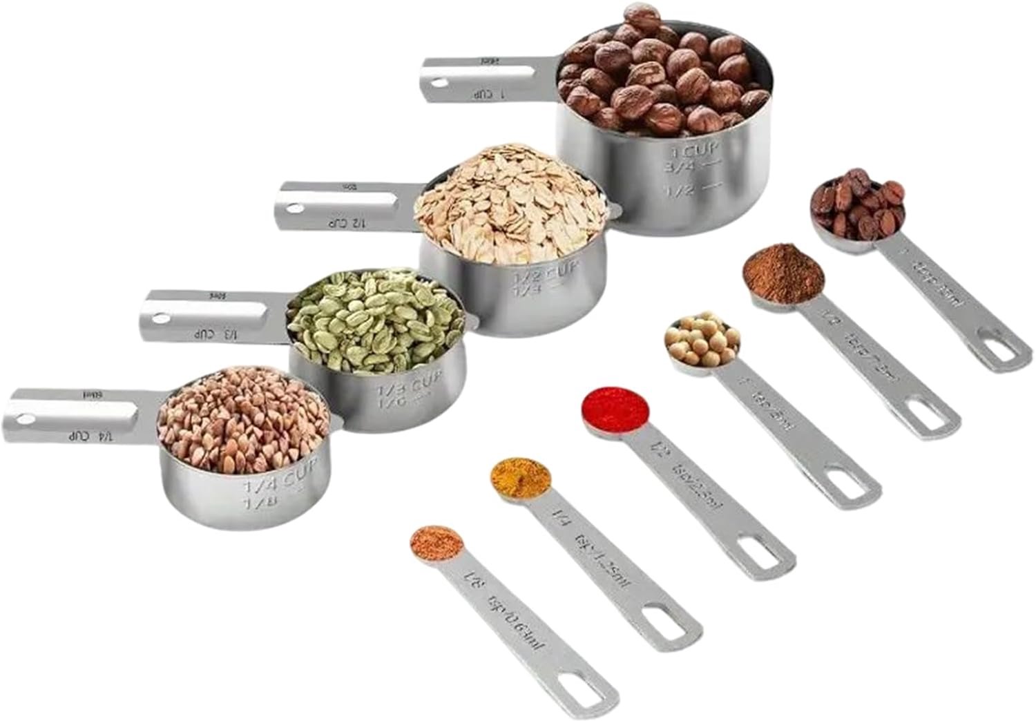 Maatlepel, roestvrij staal, 12,7 cm, maatlepelset, getrapt, voor de keuken, dessertlepel, ingrediënten, , nuttig voor huisbereiding, repo