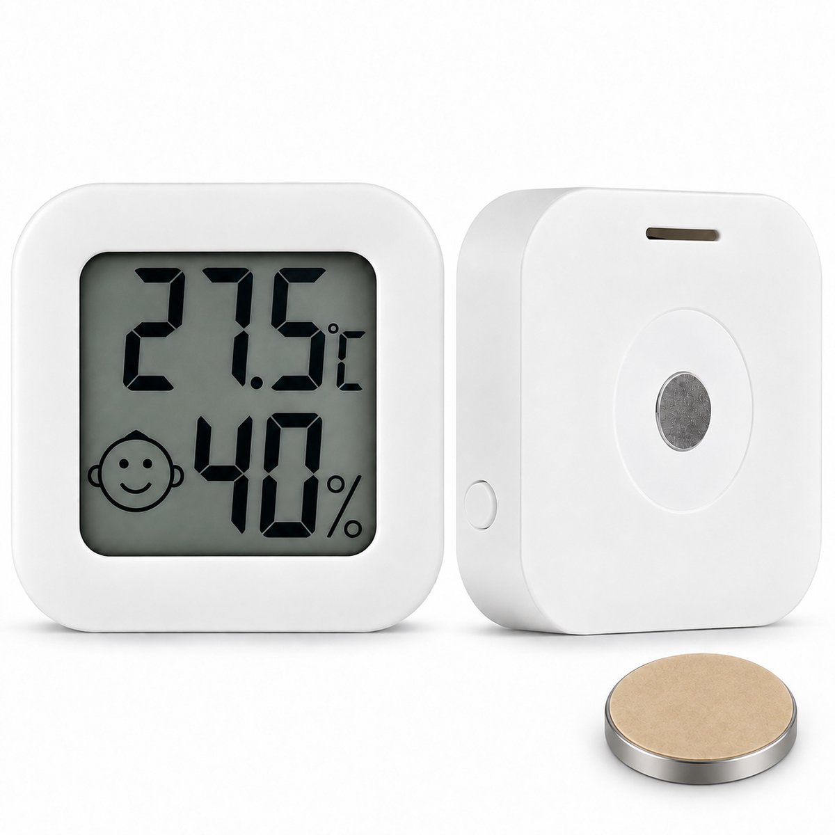 Mini Hygrometer - Thermometer Binnen - Temperatuur & Luchtvochtigheid - Comfortindicator - Magnetisch - Wit