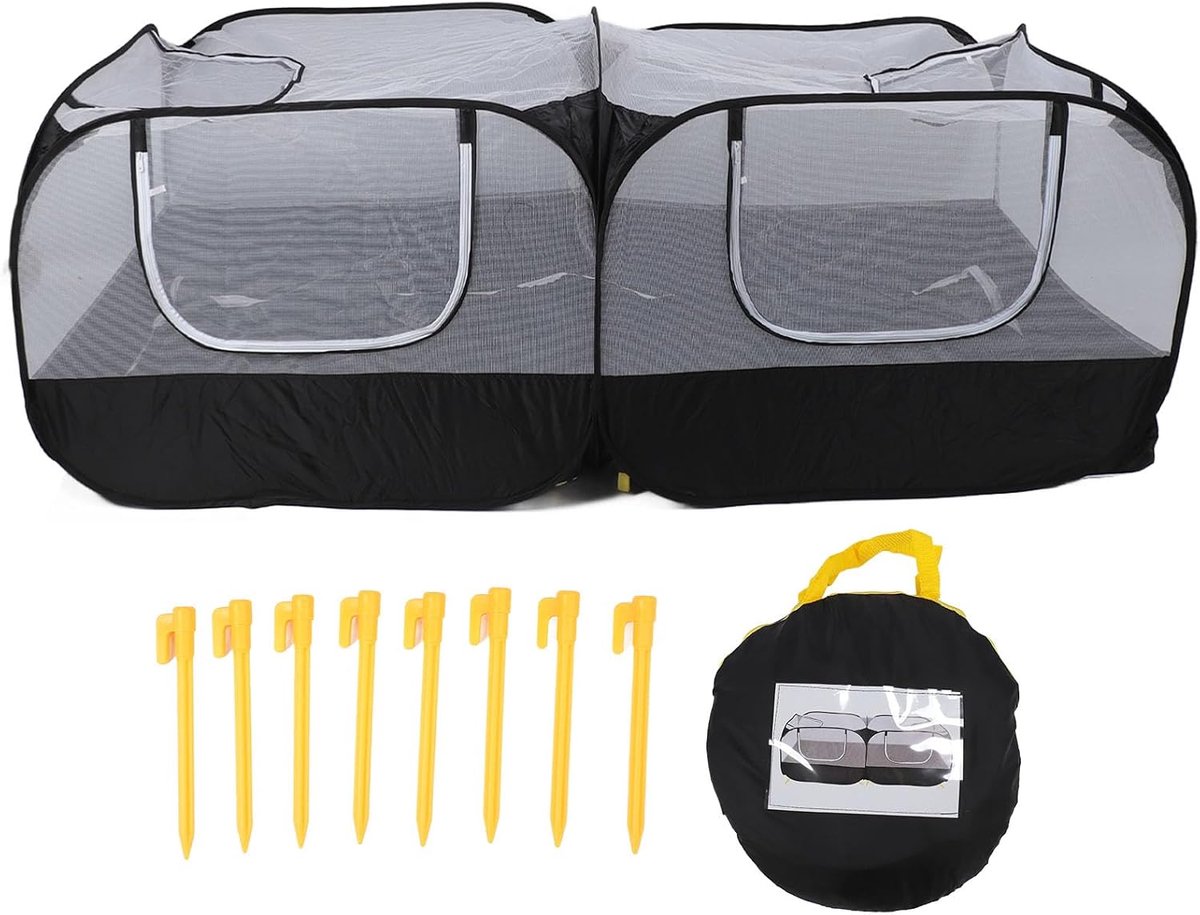 Speeltent voor Huisdieren, Draagbaar, Ademend, Transparant, Gaaswand, Openklapbaar, Speelhok voor Kleine Dieren zoals Kippen, Katten, Honden en Konijnen (Black)