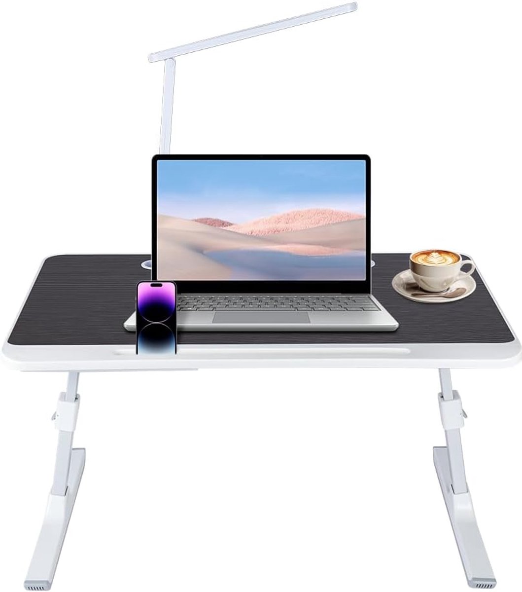 Bedtafel voor laptop, inklapbaar, in hoogte en hoek verstelbaar, voor bank/vloer/bed (zwart, 60 x 40 x 27-40 cm)
