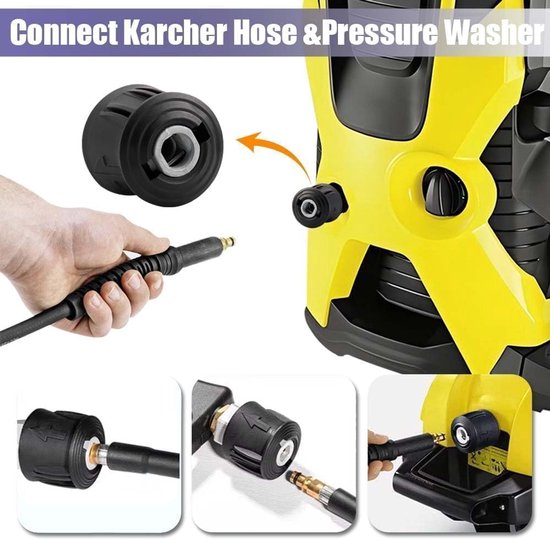 Hogedrukreiniger, telescoopstaaf met verlengstaafjes, borstelkop, dakgootreiniger, 7 sproeimondstukken, 2 slangadapters en steunriem (adapter voor karcher) — afbeelding 4