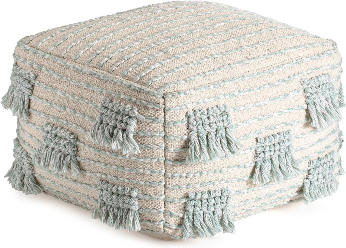 Mountain 100% handgemaakte en handgemaakte comfortabele huisdecoratie poef Ottomaanse voetsteun voor woonkamer, slaapkamer, kinderkamer, terrasmeubilair - (22" x 22" x 16" - groen, beige)