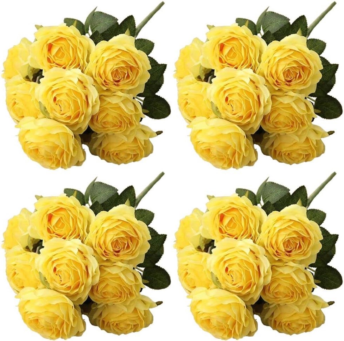 4 stuks kunstmatige rozen bloemen 10 hoofden arrangement zijden boeket glorieuze morele voor thuiskantoor feesten en bruiloft decoratie (geel, 4 stuks)