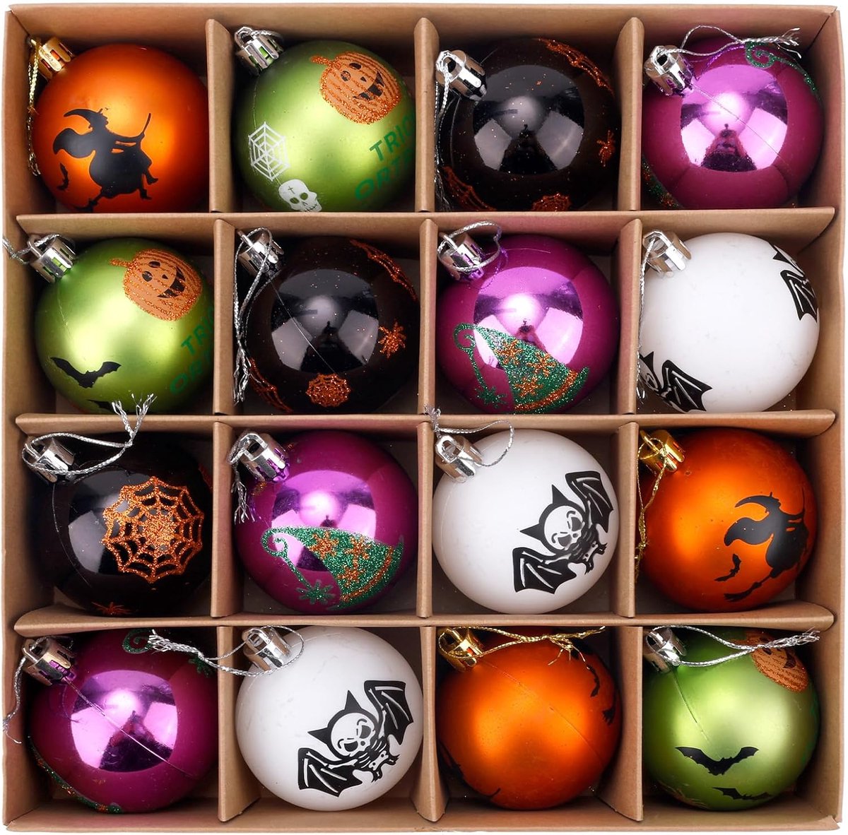 Lasuroa 16st Halloween-Ornamenten, Boomdecoratie Heksen Spinnenweb Pompoen Schedels Spook Decoratieve Hangende Ballen Halloween Hangende Bal Feestornamenten voor Thuisdecoratie