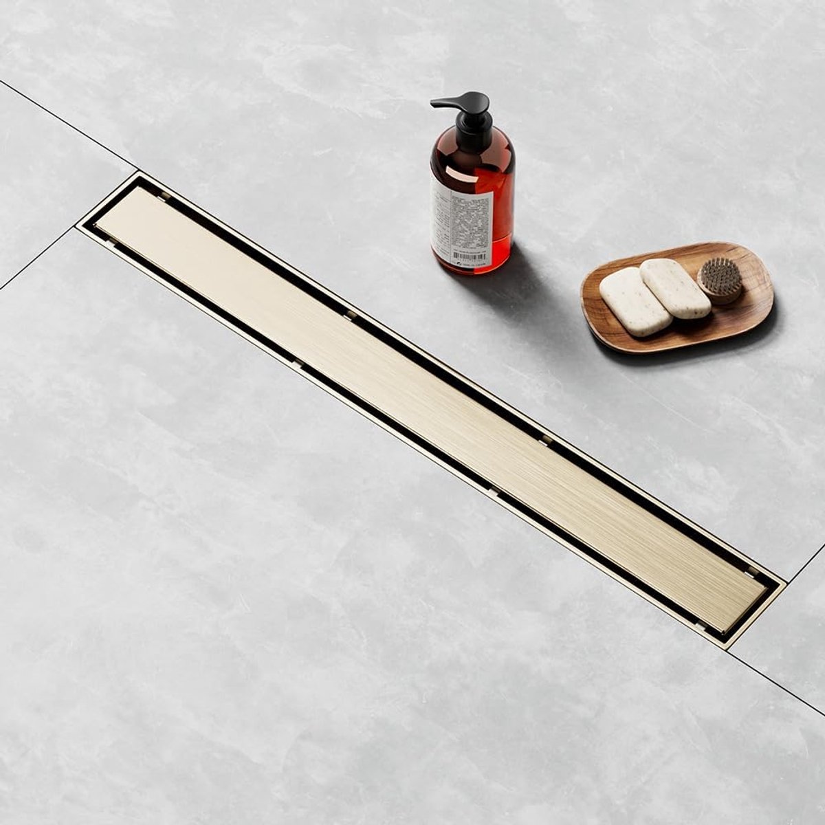 Doucheafvoer 36 inch goud, doucheafvoer met 2-in-1 tegelinzetpaneel, geborsteld AISI 304 roestvrijstalen lineaire afvoer voor snelle afvoer, vloerafvoer voor badkamer, keuken, garage