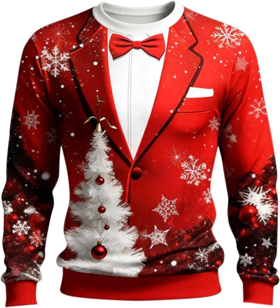 Lelijk kerstshirt, unisex casual kerstman plakkerig sweatshirt sneeuwvlokken lange mouwen ronde hals pullover 3D-geprint, nieuwigheid grappige kersttrui feestvakantie blouse