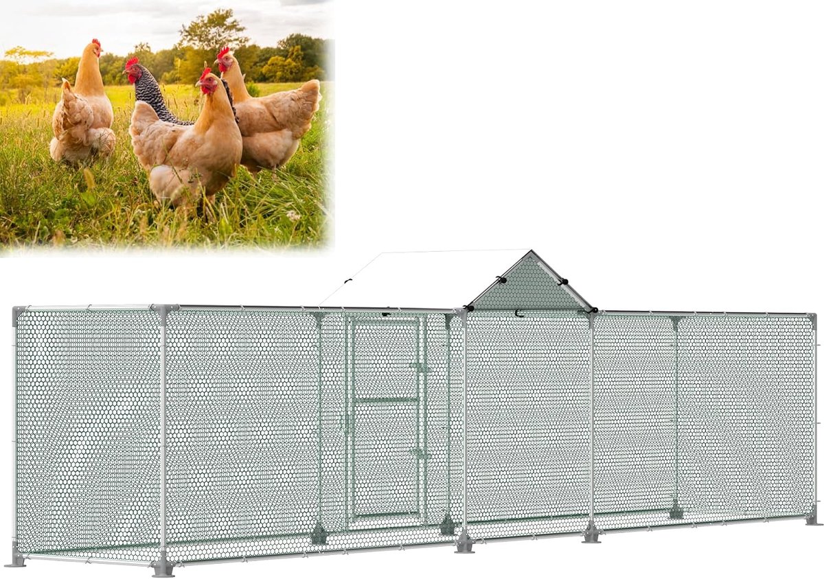 Kippenren 5x1x1,5 m kippenhok vrijloophok met verzinkt stalen frame en zonnedak Chicken Run kippengehege kleine dierenren kippenloop gevogeltekooien voor gevogelte konijnen