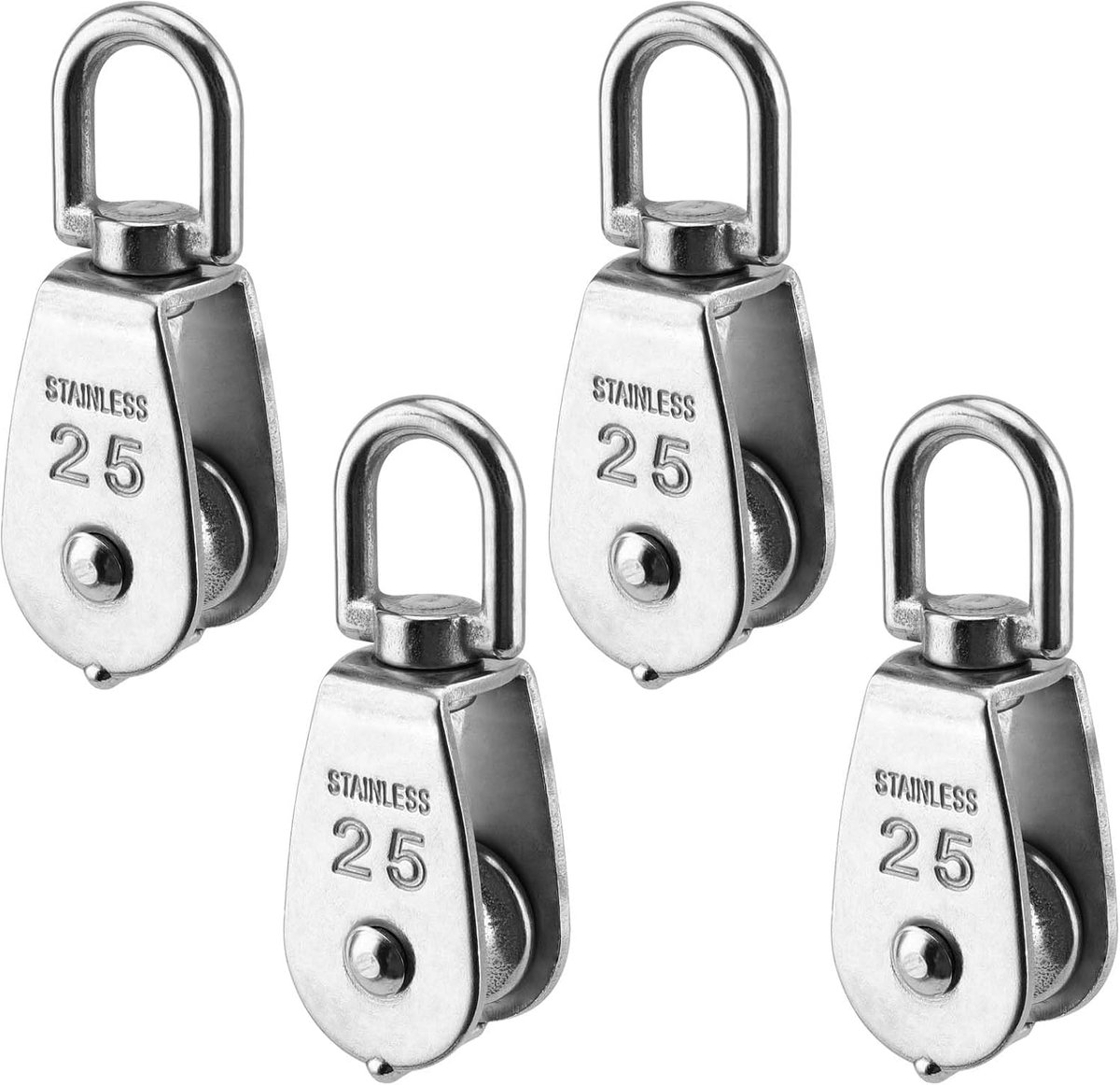 4 stuks M25 omleidingsrol roestvrij staal 304, kabelrollen voor draadkabels tot 11 mm diameter, enkele rol voor binnen- en buitengebied, draagvermogen 150 kg