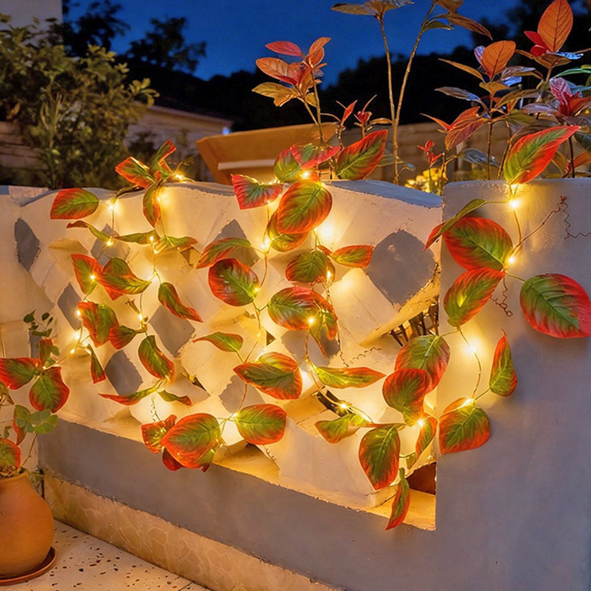 YAGXIG Solar Wijnrank Lichtslinger - Rotan Lichtslinger - Kransverlichting - Waterdicht - 4,8 m - 50 LED's - Geschikt voor Tuinen, Terrassen, Hekken, Buiten en Binnen