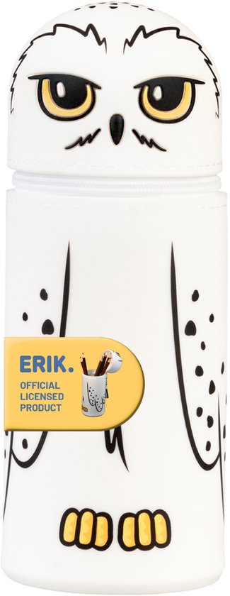 Wit etui met Hedwig de uil ontwerp. Het etui heeft een gele rits en een 'Official Licensed Product' label.