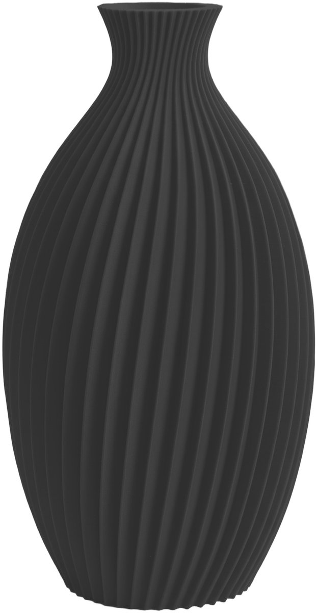 Layvo Junes Vaas - Zwart - 25 cm - droogbloemen vaas - gegroefde vaas - gerecycled plastic