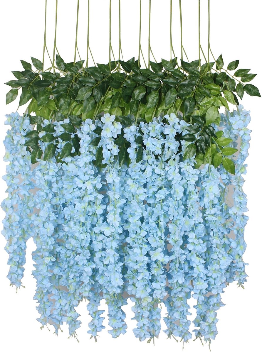 12-delige kunstmatige zijde blauweregen wijnstok 3,6 voet opknoping bloem slinger string thuis feest bruiloft decor (lichtblauw)