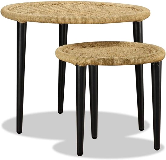 Bijzettafelset, 2 stuks, salontafel, printertafel, woonkamertafel, koffietafel, televisiekast, bloemenzuil, banktafel, natuur jute — afbeelding 2
