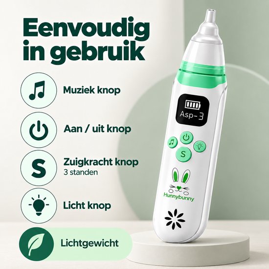 Hunnybunny® Elektrische Neusreiniger voor Baby’s met 8 Muziekjes en Licht - Neuspeer - Aspirator - Neuszuiger van Hunnybunny — afbeelding 3