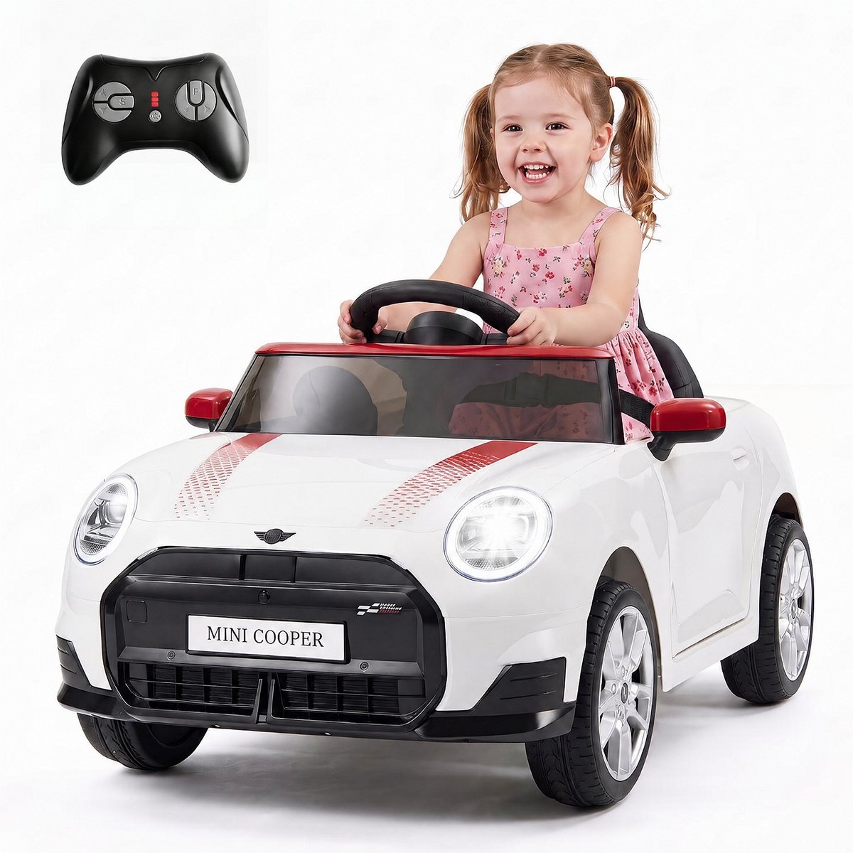 COSTWAY Kinderauto 12 V in BMW mini-design, elektrische auto voor kinderen (wit)