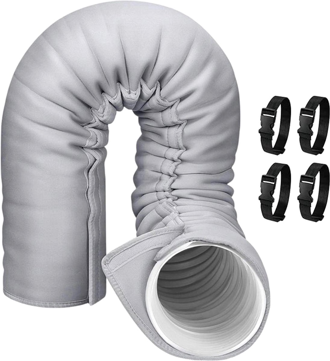 Isolatiehoes voor draagbare airconditionerslang - Met vier banden - Isolatiehoes voor airconditionerkanaal - Isolatiehoes voor airconditionerslang - Stof- en warmte-isolerende hoes - Eenvoudige installatie - Stevig en duurzaam - 150*53 cm - Grijs
