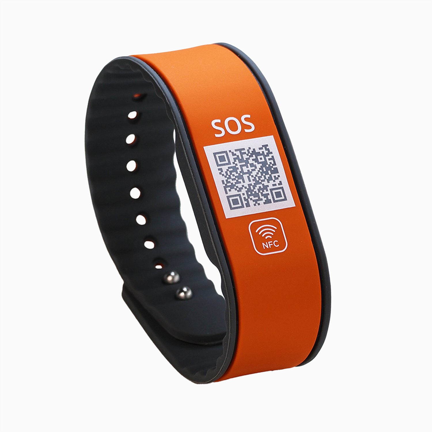 DynaTag SOS Armband Medische Armband met QR-code en NFC - Siliconen Oranje - Volwassenen en Kinderen