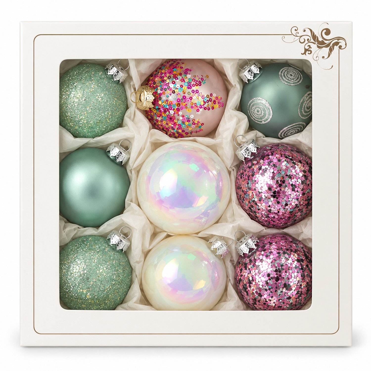 ZoeZo Design - 9 stuks - kerstbal - wit - lichtblauw - roze - pastels
