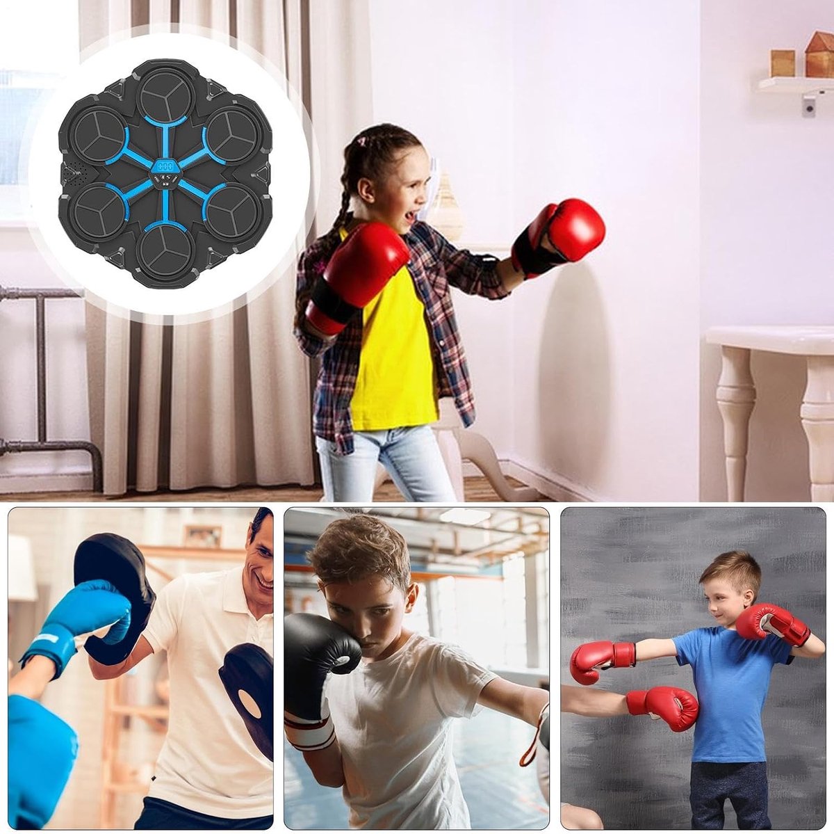Music Boxing Machine - Smart Trainer With Gloves - Light Wall Mounted Boxing Device - Wireless Target For Kids - Interactive Punching Machines Featuring Music And Fitness Elements - Fun Exercise - 34cm