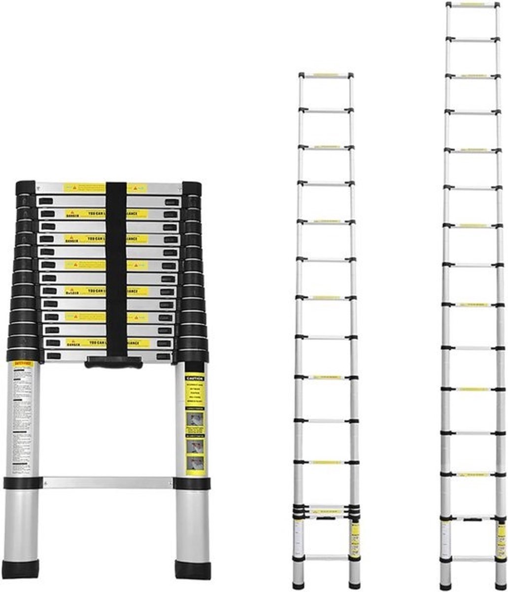 Telescopische aluminium ladder - 4,4 m met 15 sporten - Met draaggreep