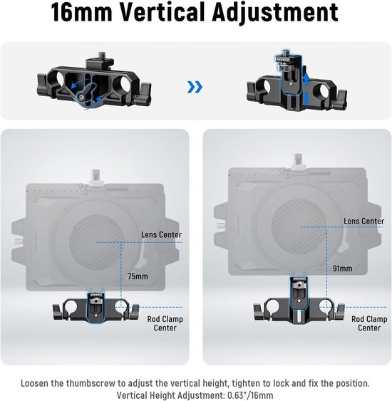 Matte Box Steun met LWS 15mm Dual Rod Klemmen en 0.25" Schroef voor Professionele Filmproductie — afbeelding 2