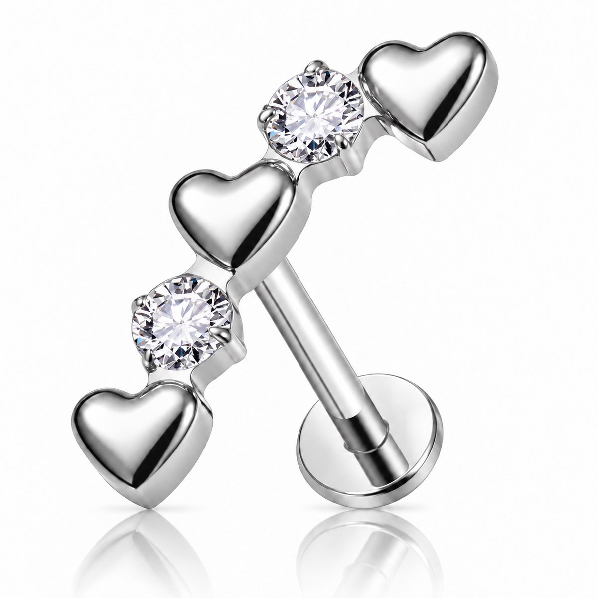 Maevi® Piercing voor Oor - Kleur: Zilver - Formaat: 1.2 x 8 MM - Tragus / Kraakbeen / Helix / Conch - Oorpiercing - 18K Goldplated / Titanium - Hoge Kwaliteit - Labret - Luxe Sieraad - Oorbellen - Hart / Love / Heart - Incl. Luxe Verpakking