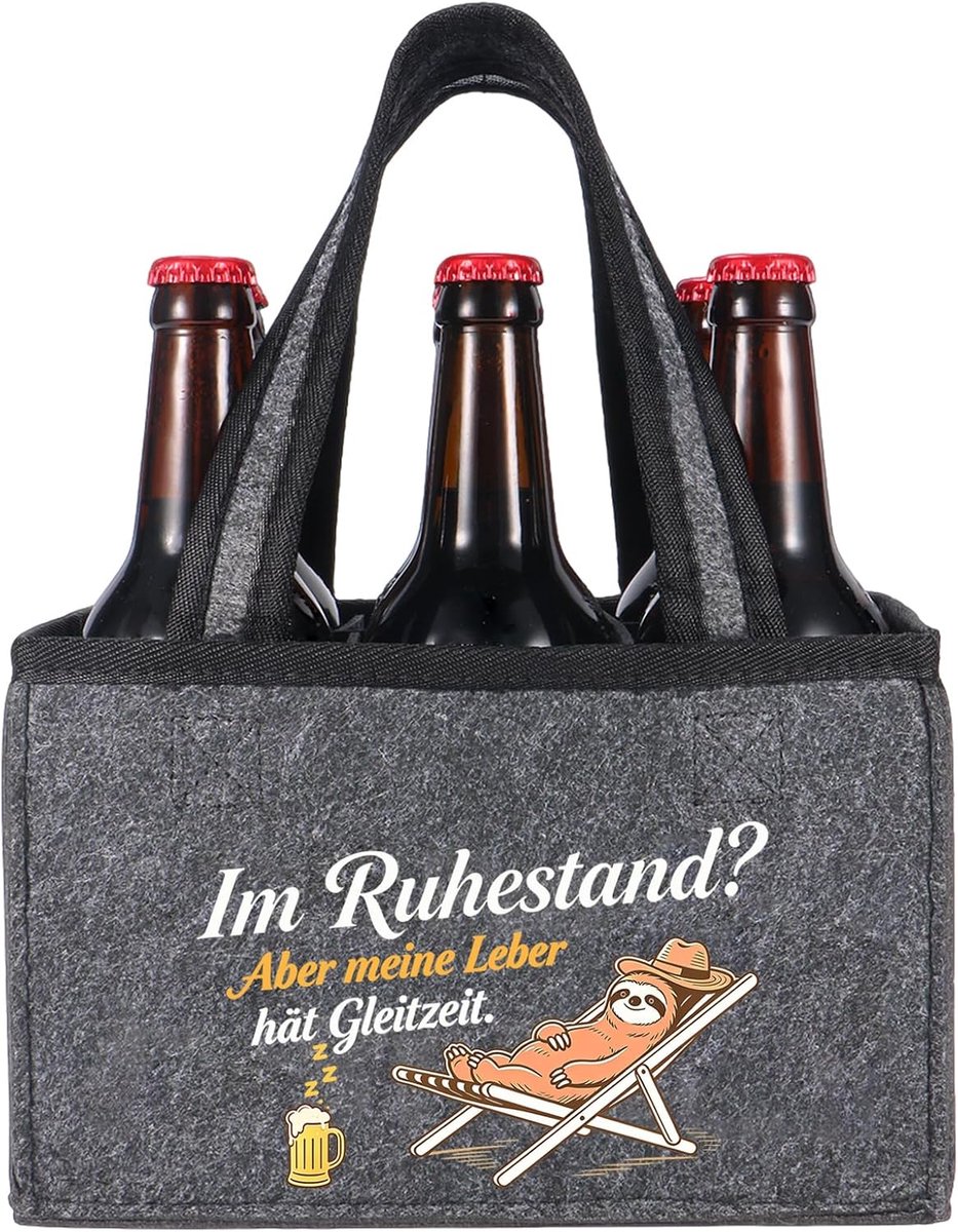 Handtas bier, grappige cadeaus voor mannen, voor mannen, herbruikbare flessentas voor opa, papa, vader, gepensioneerde, 24x15x15cm, pensioen