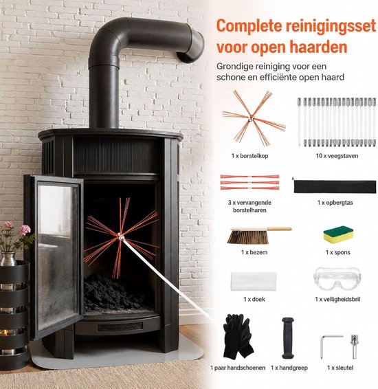 Schoorsteenveegset met nylon stangen, borstelkop van aluminiumlegering en flexibel ontwerp van 90° voor vierkante en rechthoekige schoorstenen — afbeelding 3