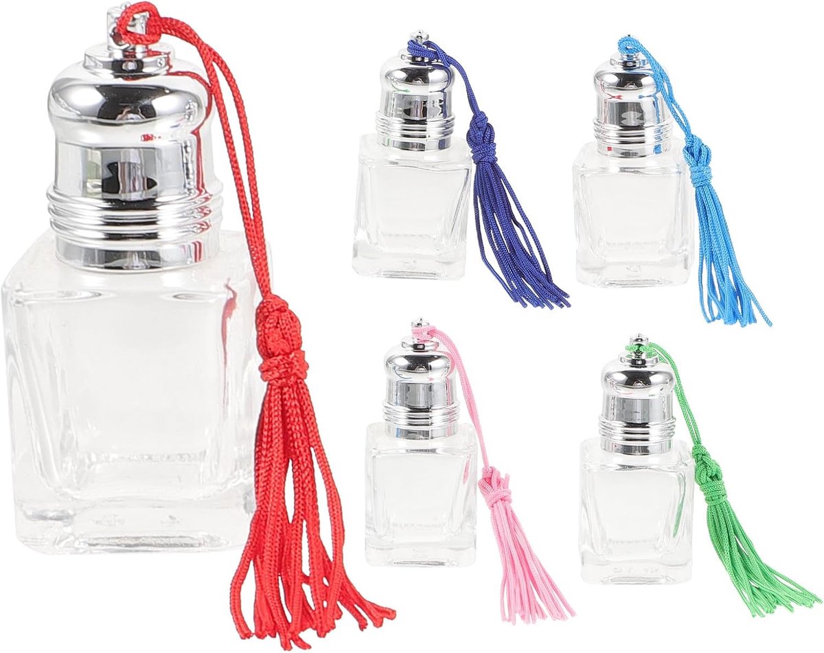 5 Stuks Navulbare Glazen Rollerflesjes Kwastje Geschikt voor Essentiële Oliën Parfums Duurzaam Lekvrij Ontwerp voor Reizen Eenvoudig Aanbrengen Willekeurige Kleur