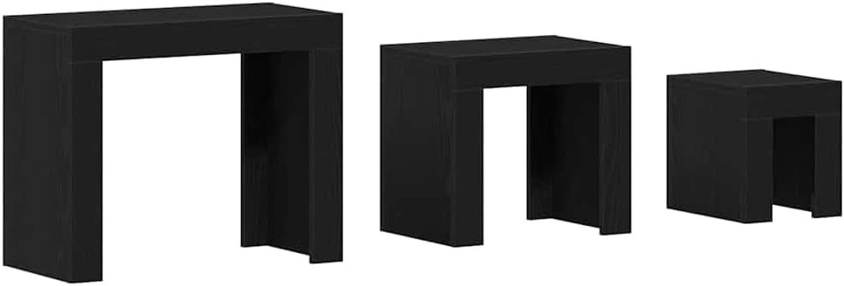 Tables Set van houtmateriaal in zwart eikenlook, 3-delige bijzettafels woonkamer met ruimtebesparend design voor moderne ruimtes