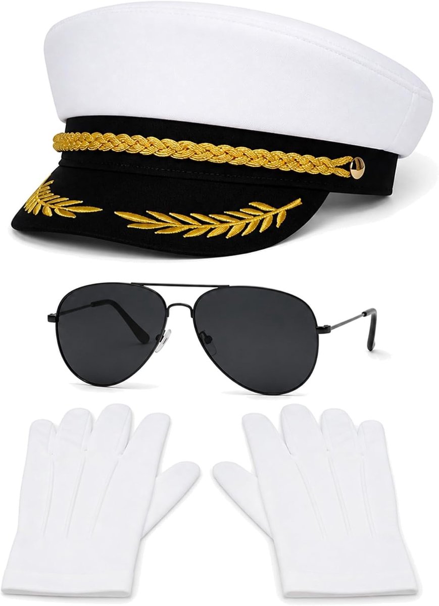 3-delige kapiteinsmuts set voor heren, met bril en handschoenen
