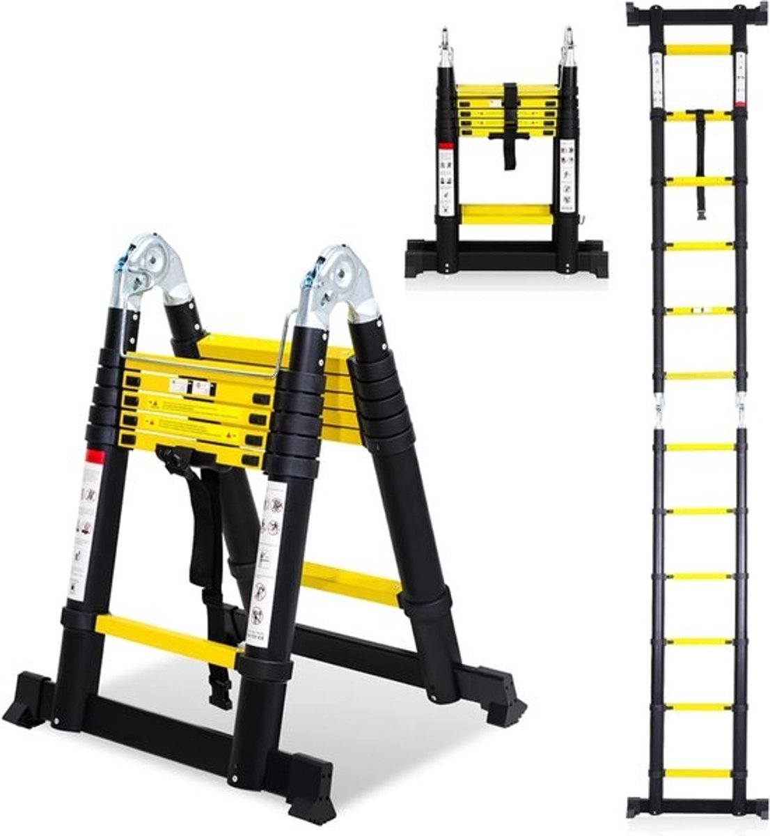 Telescopische ladder - Telescopische vouwladder - Werkhoogte - Aluminium - Voor particulier en professioneel gebruik - Telescopische vouwladder - Maximale belasting 150 kg