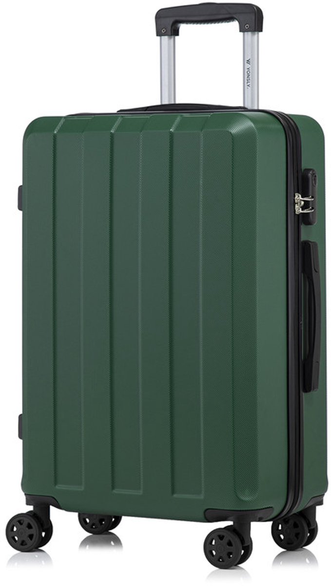 YONSLY Handbagage Koffer - 66cm - 66 L - Cijferslot- 360° Draaibare Wielen - Trolley- 66 x 43 x 26 cm - Donkergroen