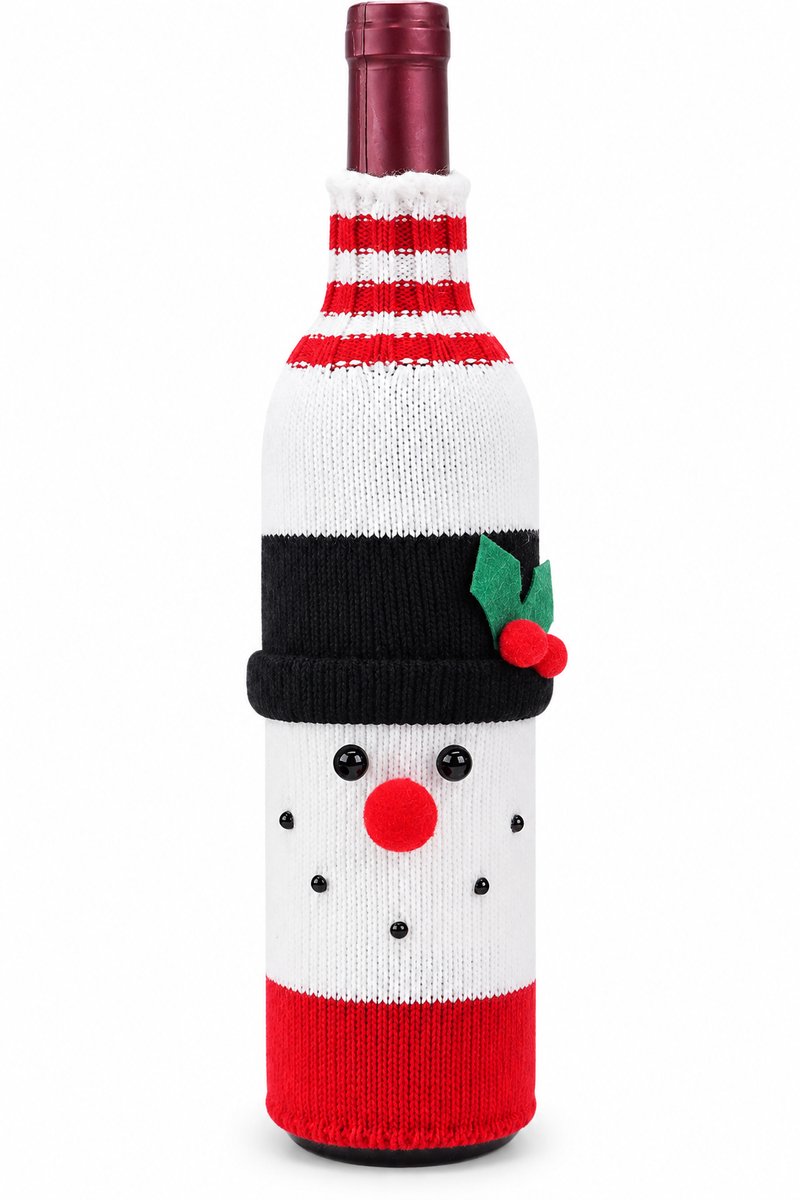 Nina’s Giftshop® Kerst Wijnzak Sneeuwpop – Wijnfles Geschenkzak – Gebreide Wijnfles Hoes – Kerst Cadeau – Sinterklaas Cadeau – Kerstdecoratie