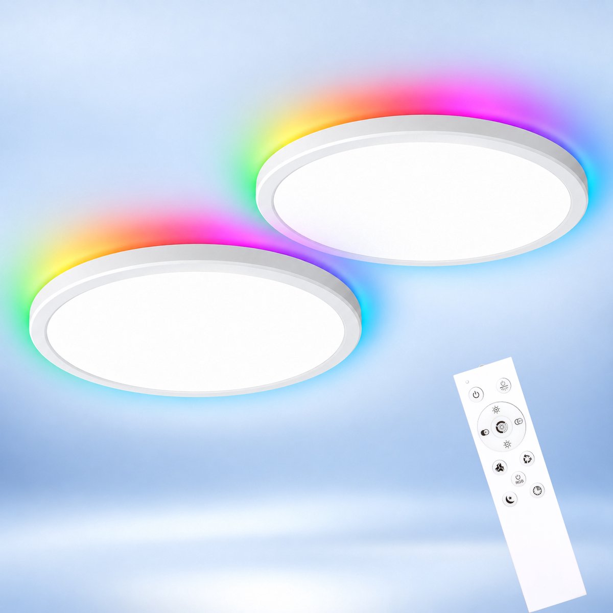 LOVHAUS 2 Stuks LED Plafondlampen 30 cm - 24W 2400 lm - RGB - Dimbaar 3000-6500K - Afstandsbediening