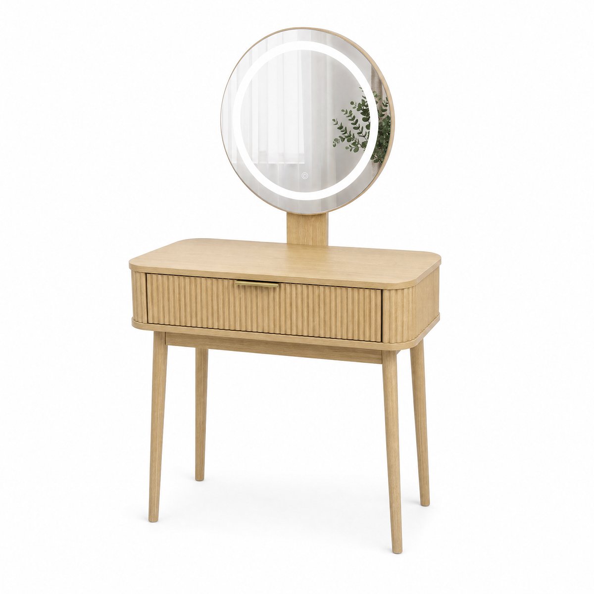 Kaptafel Met Spiegel En LED Verlichting - Make-up Tafel Met Lade En Opbergruimte - Voor Slaapkamer Of Dressing - Eiken MDF