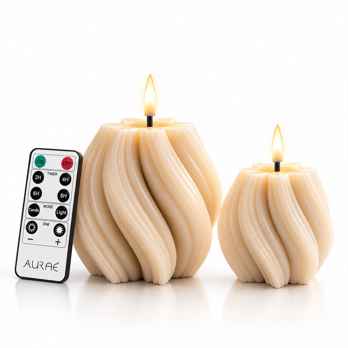 Aurae Twisted Led Kaarsen met Afstandsbediening - 2x - Echte Wax - Flikkerende Vlam - 200+ Branduren - op Batterijen - Timer - Kerst Kaarsen