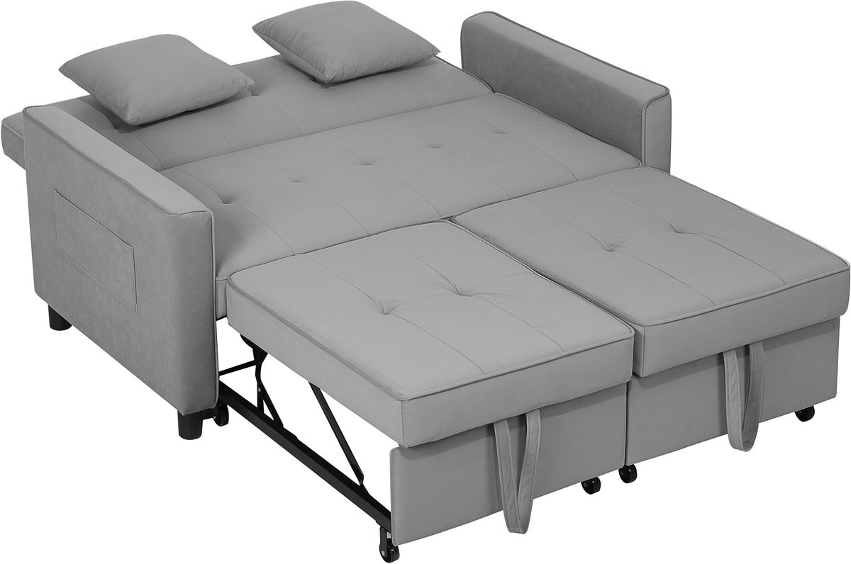 Homona 4-in-1 Slaapbank - Met 2 kussens en verstelbare rugleuning - 140,5 x 90,5 x 89 cm - Grijs