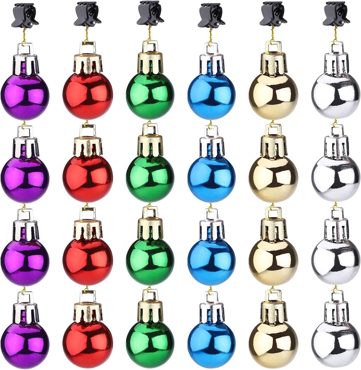 24 stuks mini-baardballendecoraties, veelkleurige kersthaarballen, ornamenten met grip-clip, baardornamenten, nieuwigheid, leuk, feestelijk cadeau, miniatuur kerstballen voor kerstfeest