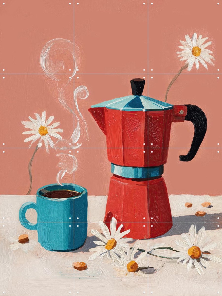IXXI Daisy Coffee, Branka Kodžoman - 60 x 80 cm - Gratis ophangtool - Grote wanddecoratie en posters - Speels, Eetkamer, Keuken, Woonkamer, Stilleven