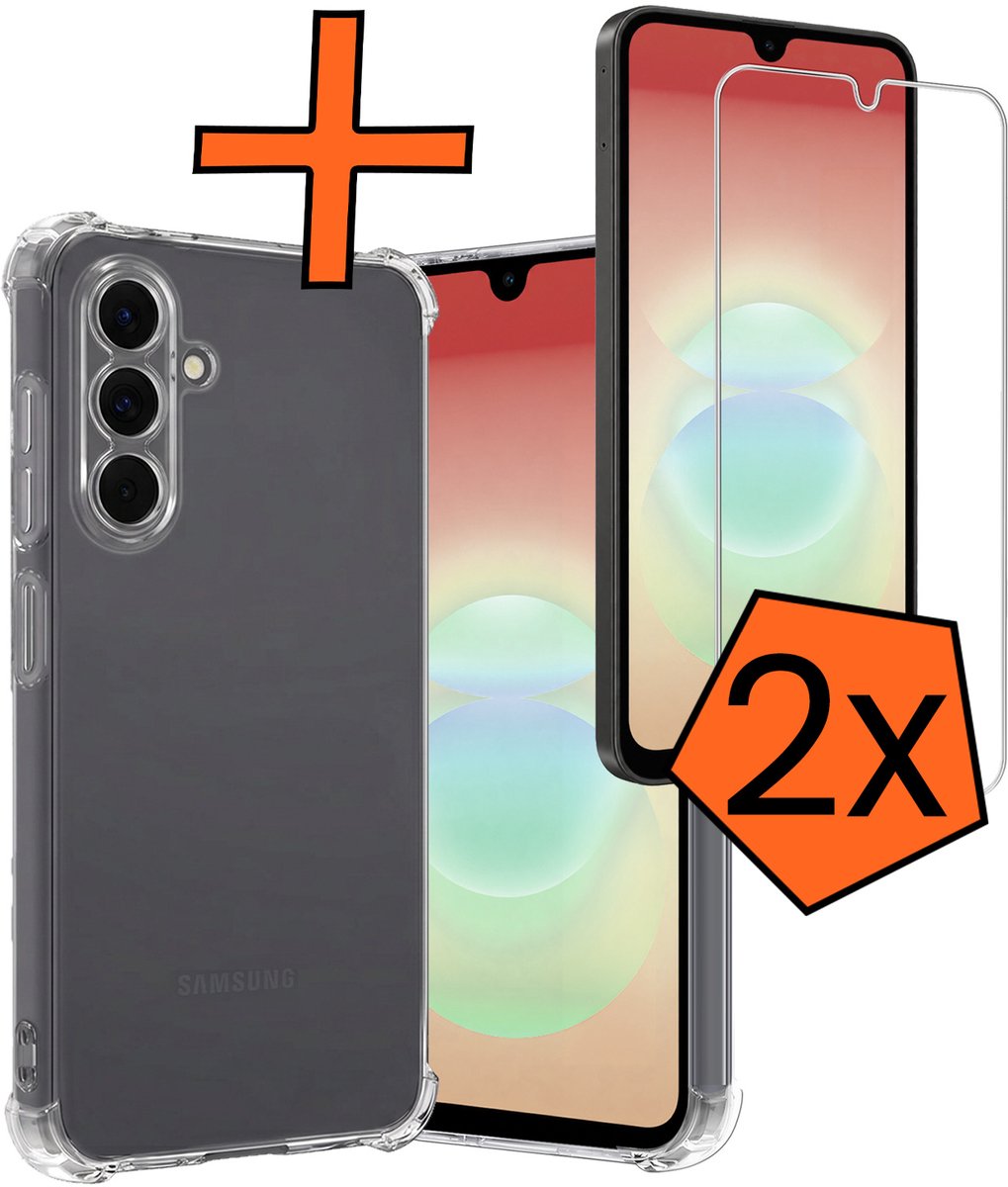 Hoes - Met Screenprotector - 2 Stuks - Geschikt voor Samsung Galaxy A18 - Sterk & Shockproof - Siliconen Case - Back Cover - Telefoon Hoes - Shock Proof - Transparant