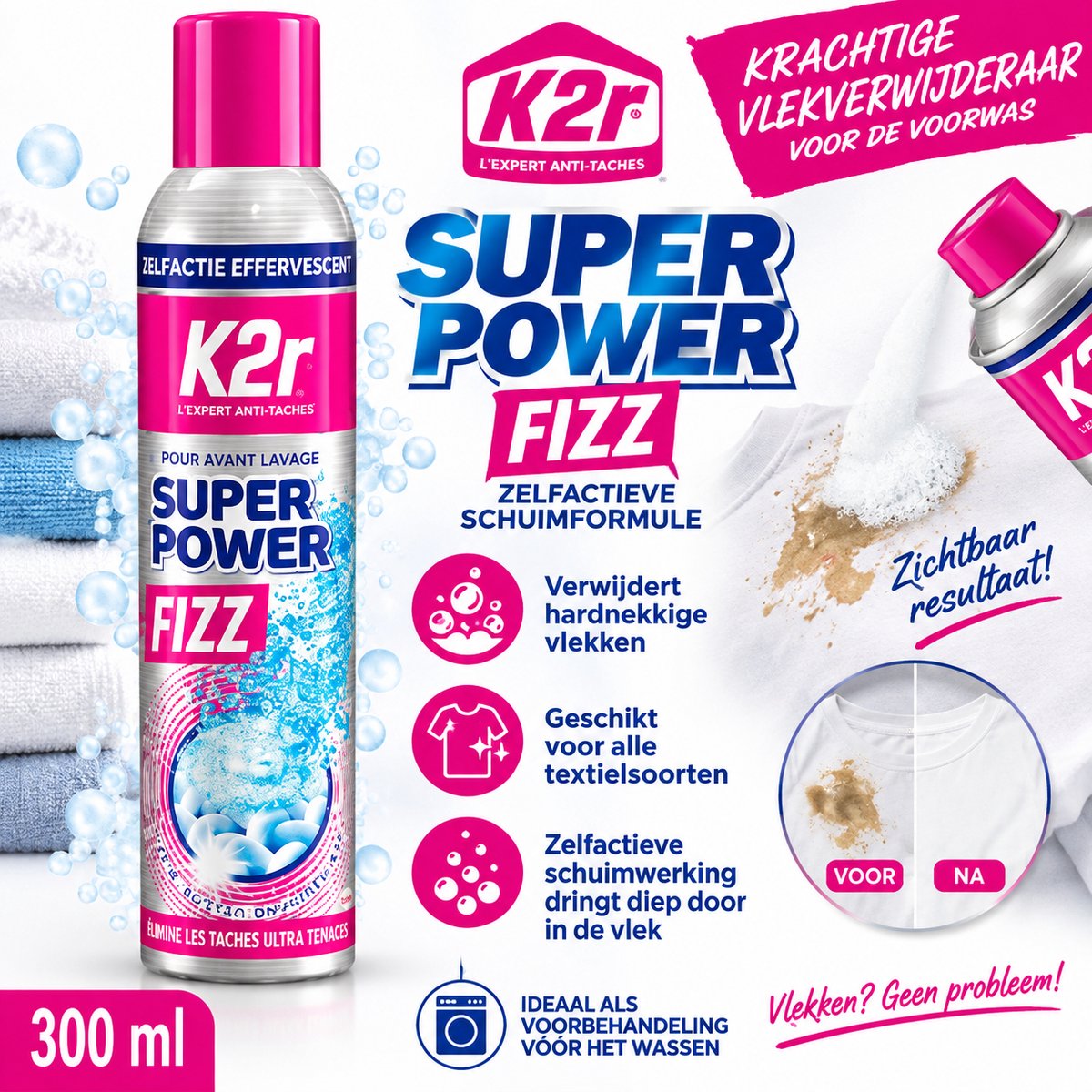 K2r Super Power Vlekverwijderaar 500 ml – Voorwas Vlekkenspray – Tegen Hardnekkige en Ingedroogde Vlekken – Voor Textiel